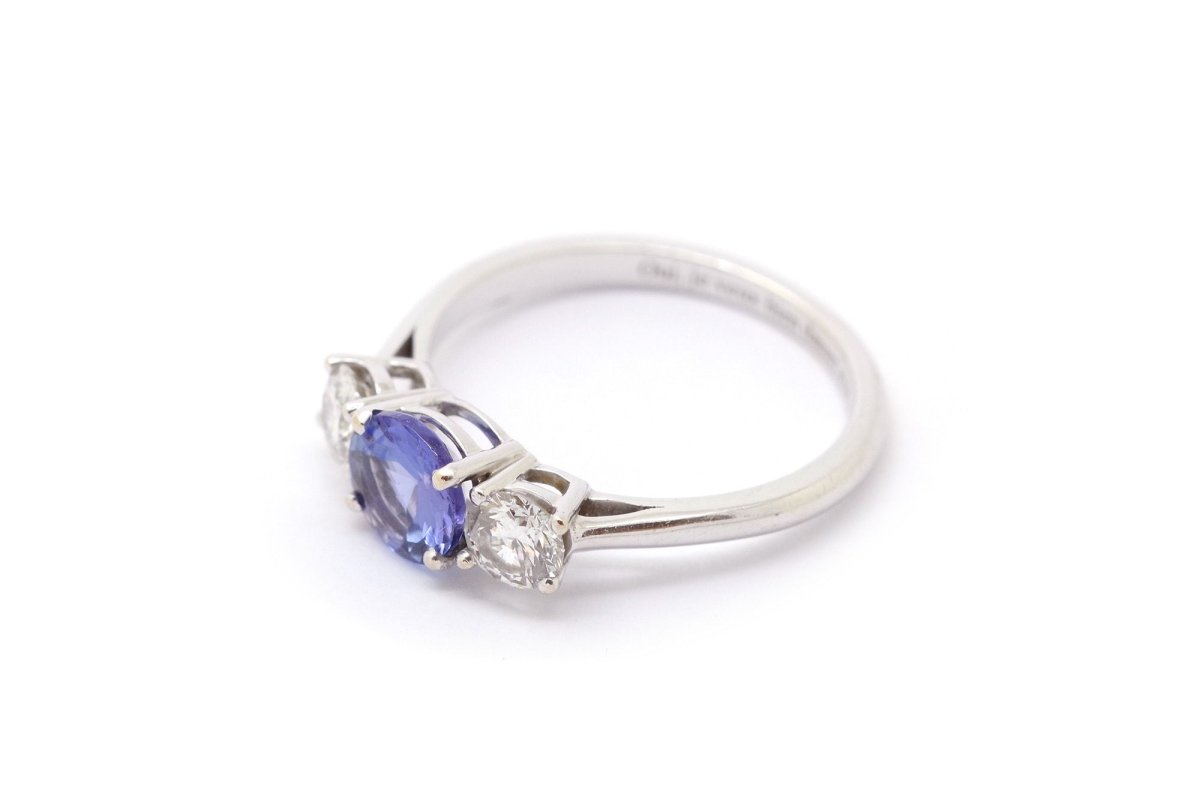 Bague trilogie tanzanite diamants en or - Castafiore