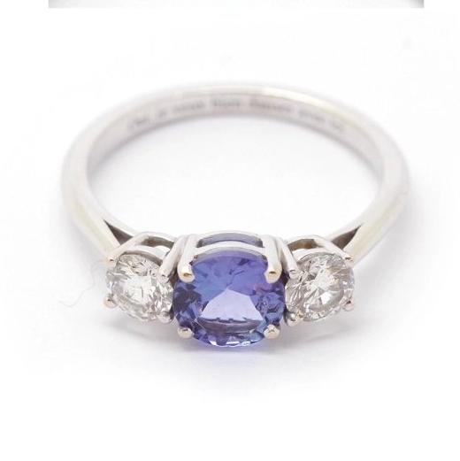 Bague trilogie tanzanite diamants en or - Castafiore