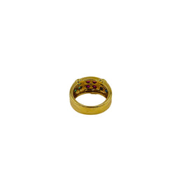 Bague "Trois fleurs" en or jaune, rubis, saphirs, émeraudes et diamants - Castafiore