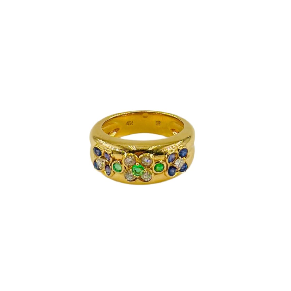 Bague "Trois fleurs" en or jaune, saphir et diamants - Castafiore