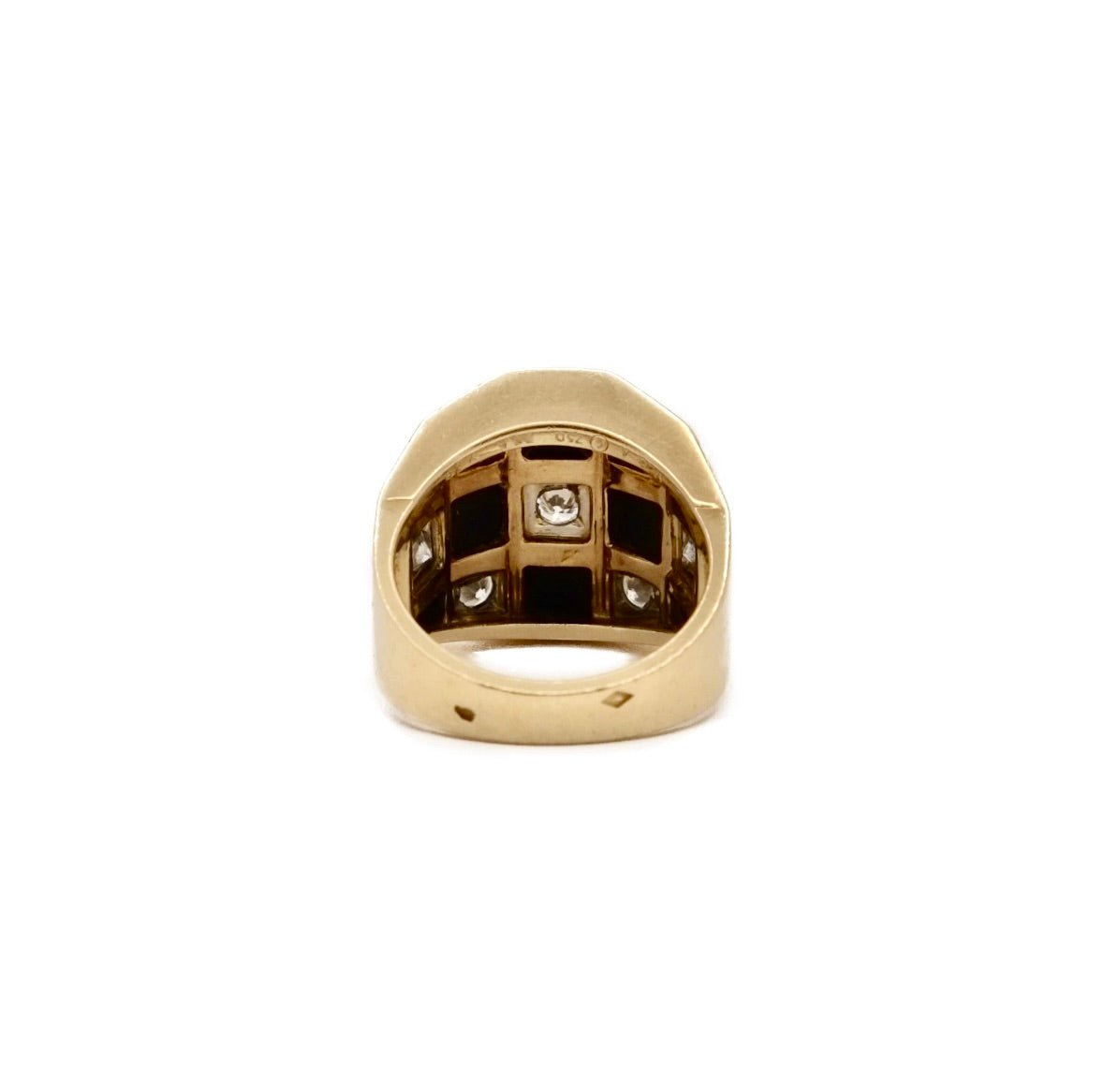 Bague VAN CLEEF AND ARPELS quadrillage en or jaune et onyx et diamant - Castafiore