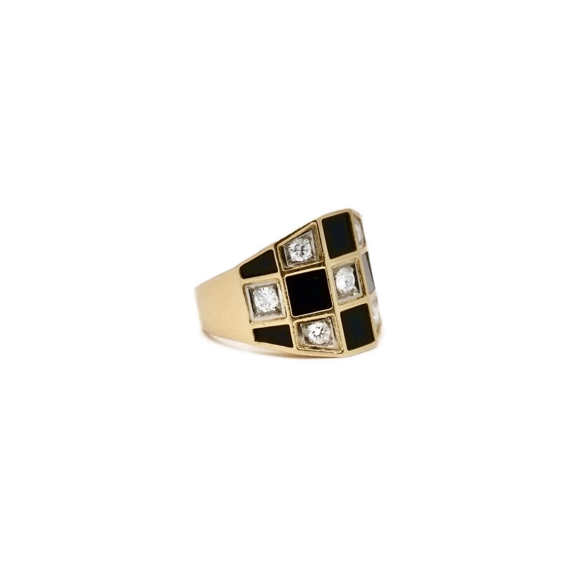Bague VAN CLEEF AND ARPELS quadrillage en or jaune et onyx et diamant - Castafiore