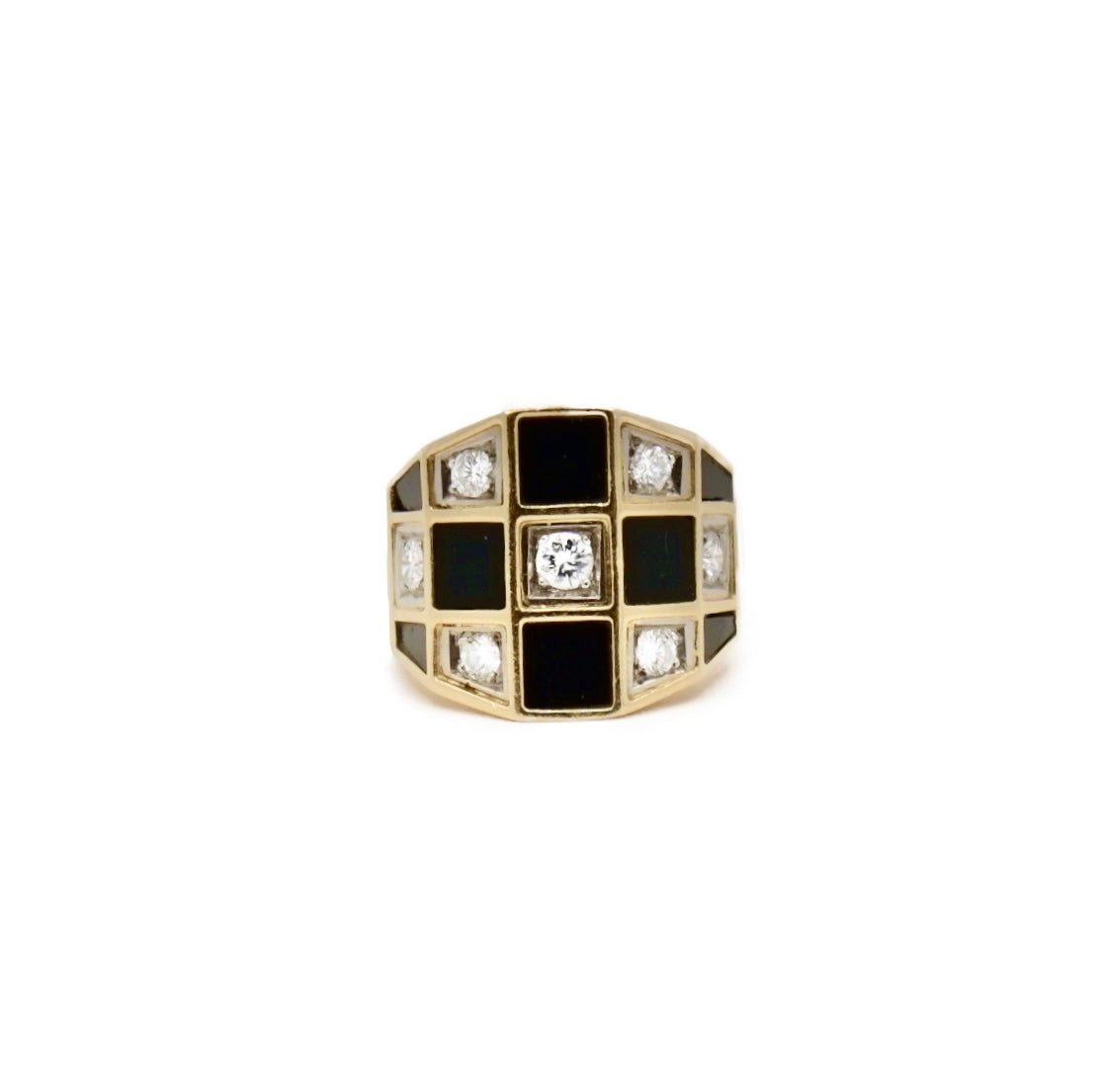 Bague VAN CLEEF AND ARPELS quadrillage en or jaune et onyx et diamant - Castafiore