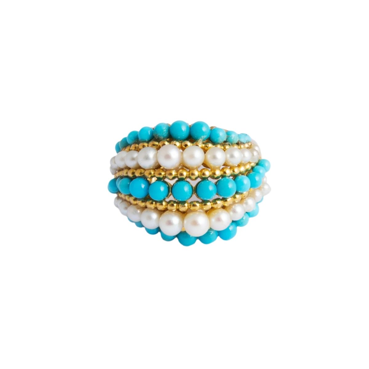 Bague VAN CLEEF & ARPELS en or jaune, perles et turquoises - Castafiore