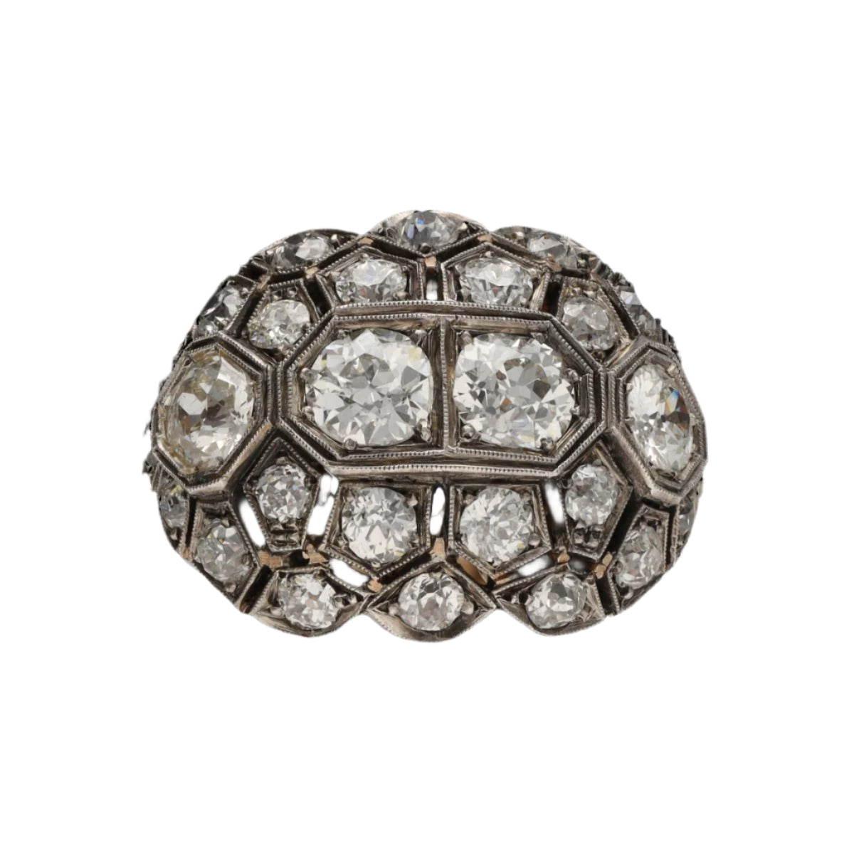 Bague vers 1890 en or jaune 18 Cts et argent avec 3,20 Cts de diamants taille ancienne . Taille 56 - Castafiore