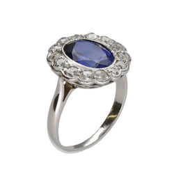 Bague vers 1930 en Or gris 18k et platine avec verneuil et diamants. taille 55. - Castafiore