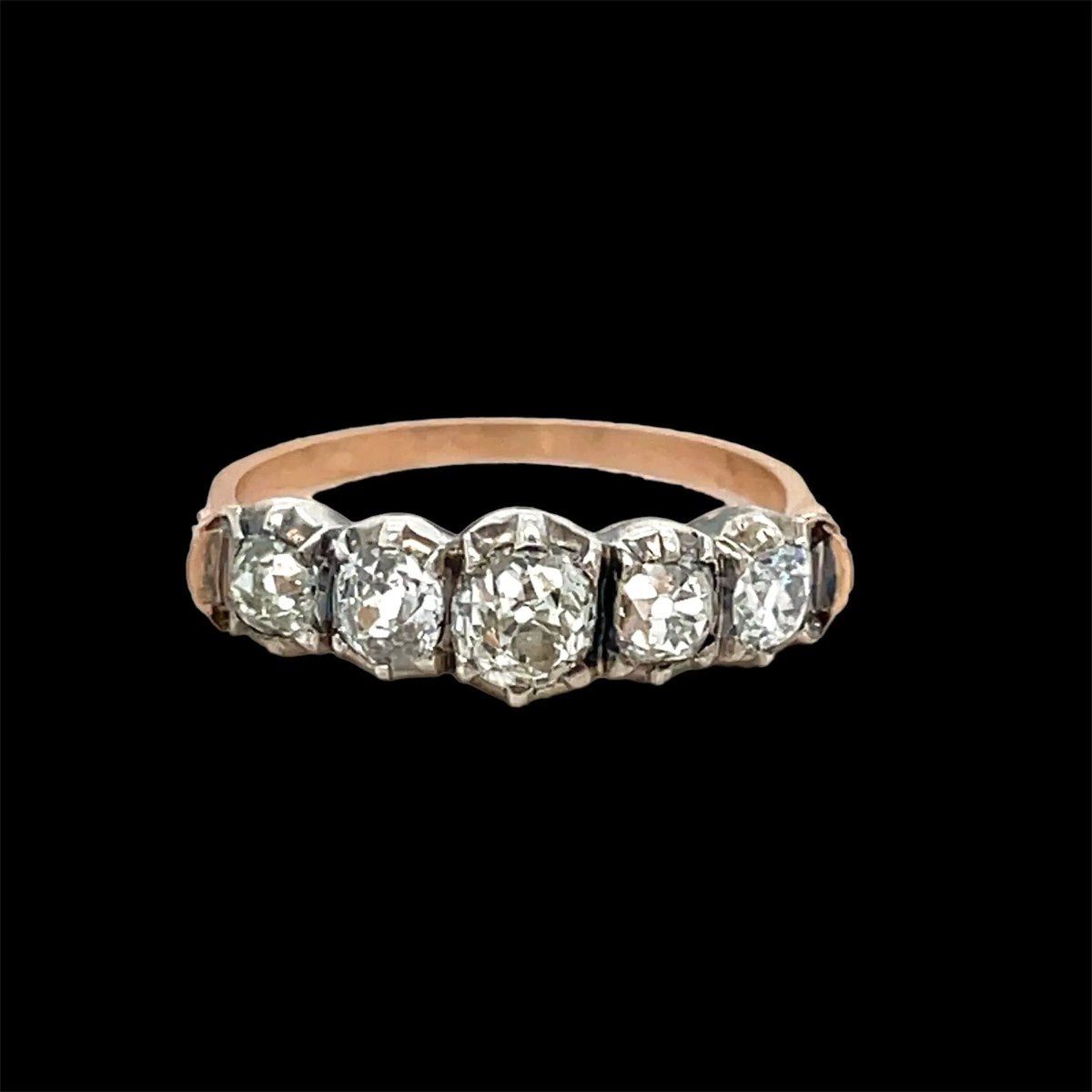 Bague victorienne en or et argent à cinq pierres et diamant de 1,50 carat - Castafiore