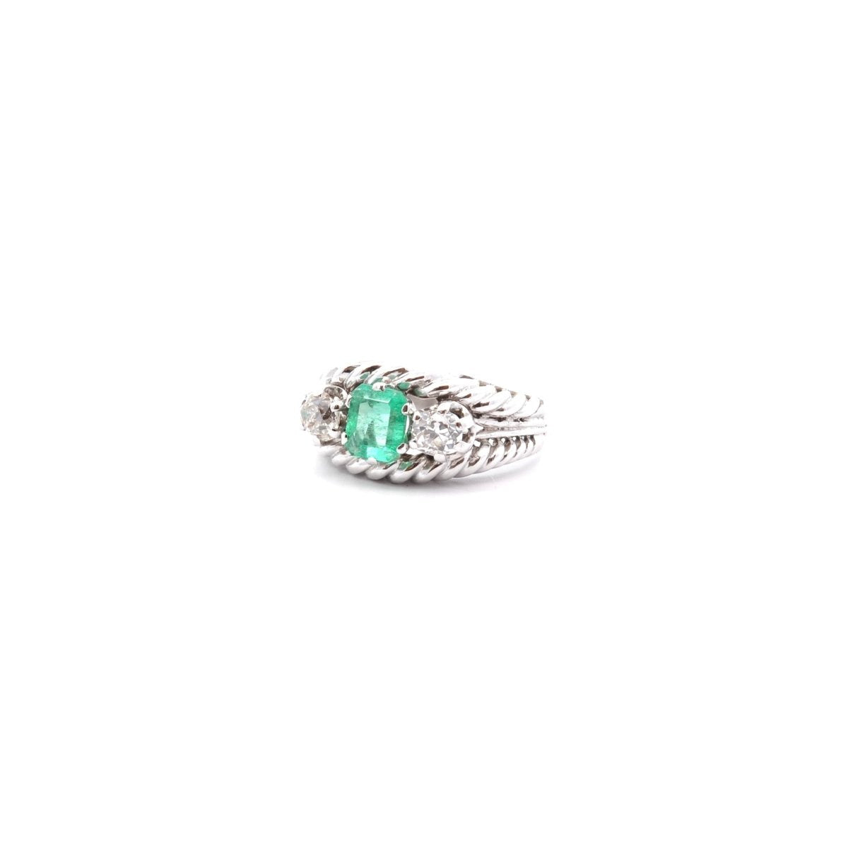 Bague vintage 1950 émeraude et diamants - Castafiore