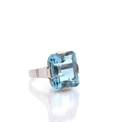 Bague vintage aigue - marine en platine - Castafiore