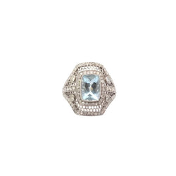 Bague vintage aigue - marine et diamants - Castafiore
