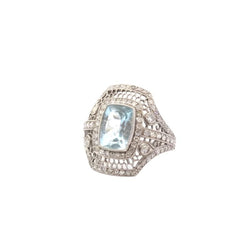 Bague vintage aigue - marine et diamants - Castafiore