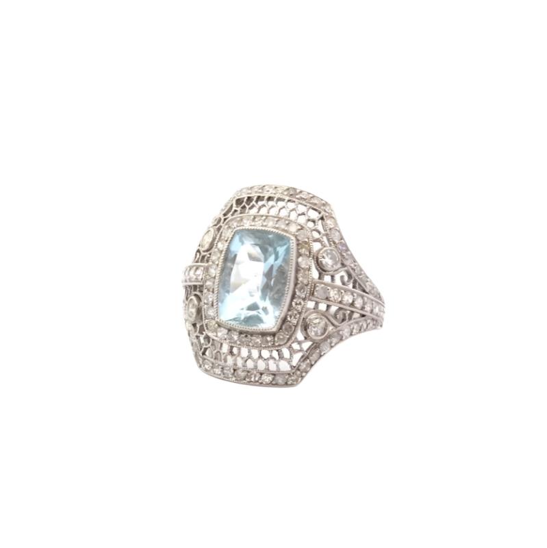 Bague vintage aigue - marine et diamants - Castafiore
