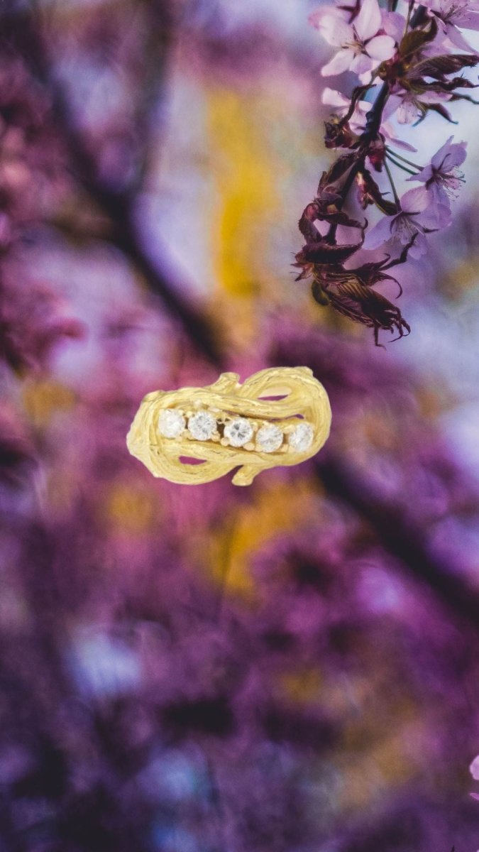 Bague Vintage Branchage Diamants Or Jaune 18 Carats - Castafiore
