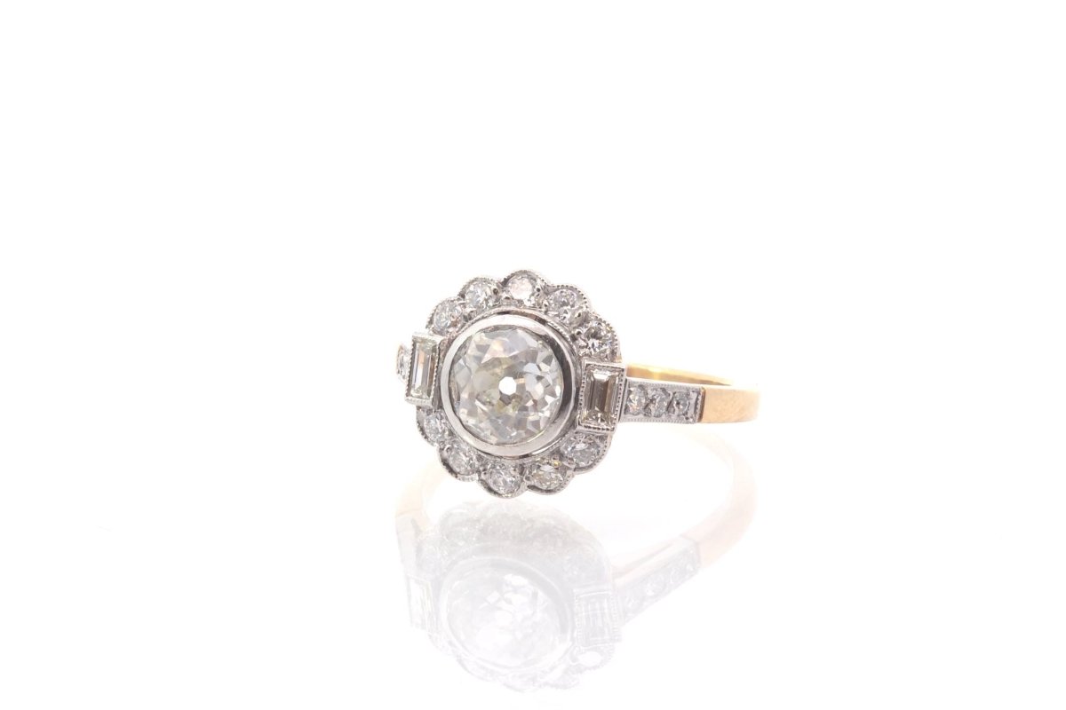 Bague vintage diamant 1,05 cts J/SI1 en or et platine - Castafiore