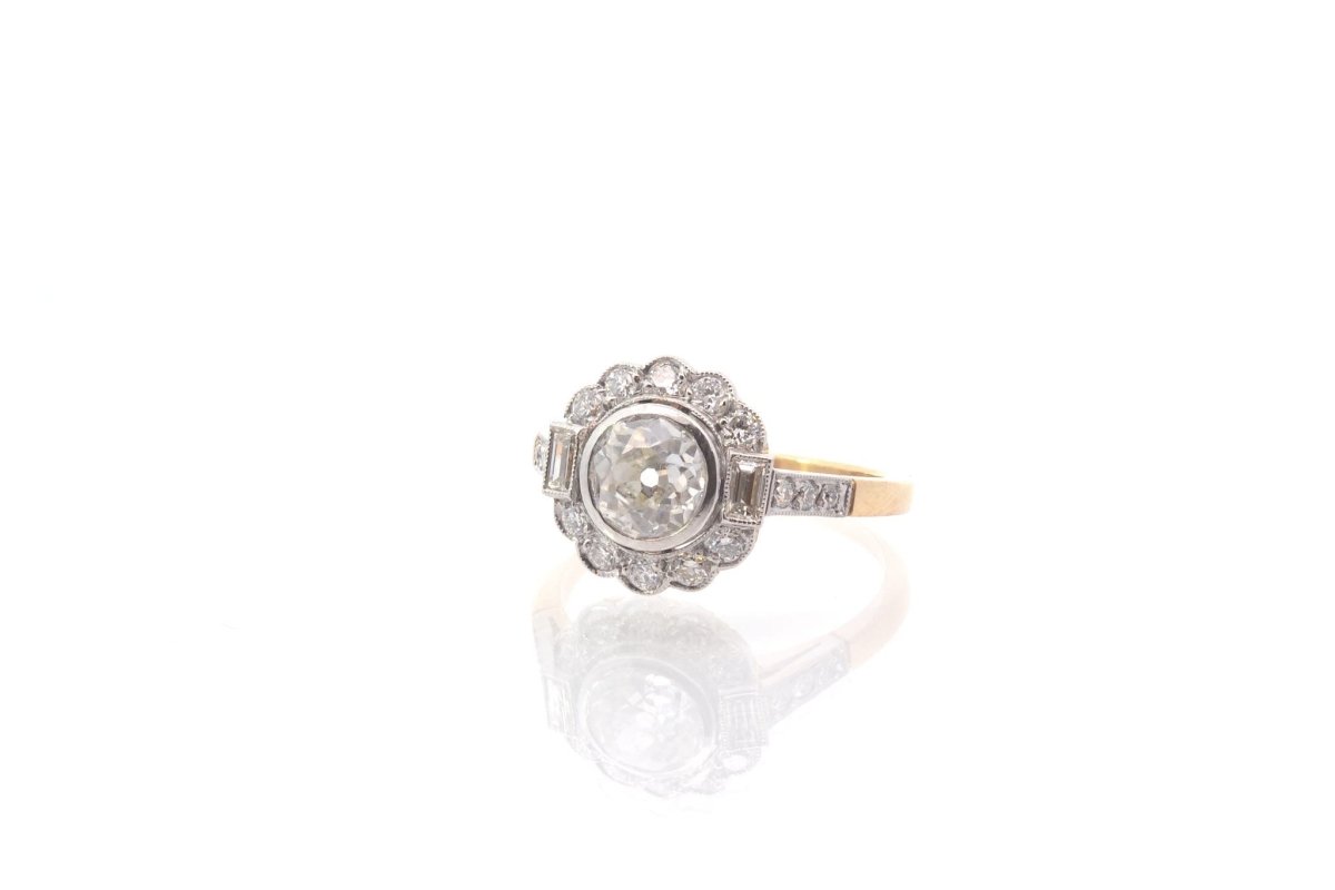 Bague vintage diamant 1,05 cts J/SI1 en or et platine - Castafiore