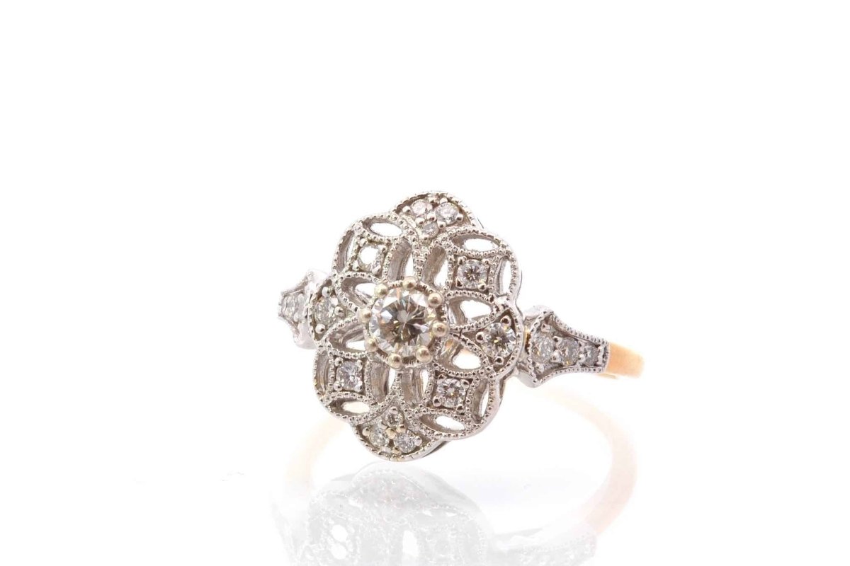 Bague vintage diamants en or jaune 18k - Castafiore
