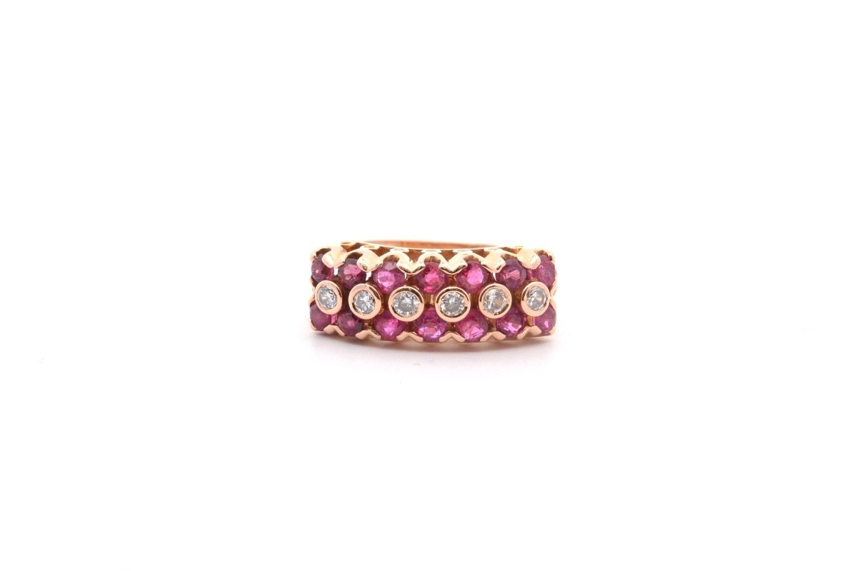 Bague Vintage Diamants et Rubis en Or 18k - Castafiore