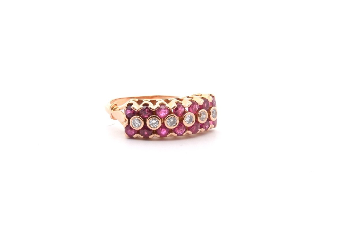 Bague Vintage Diamants et Rubis en Or 18k - Castafiore