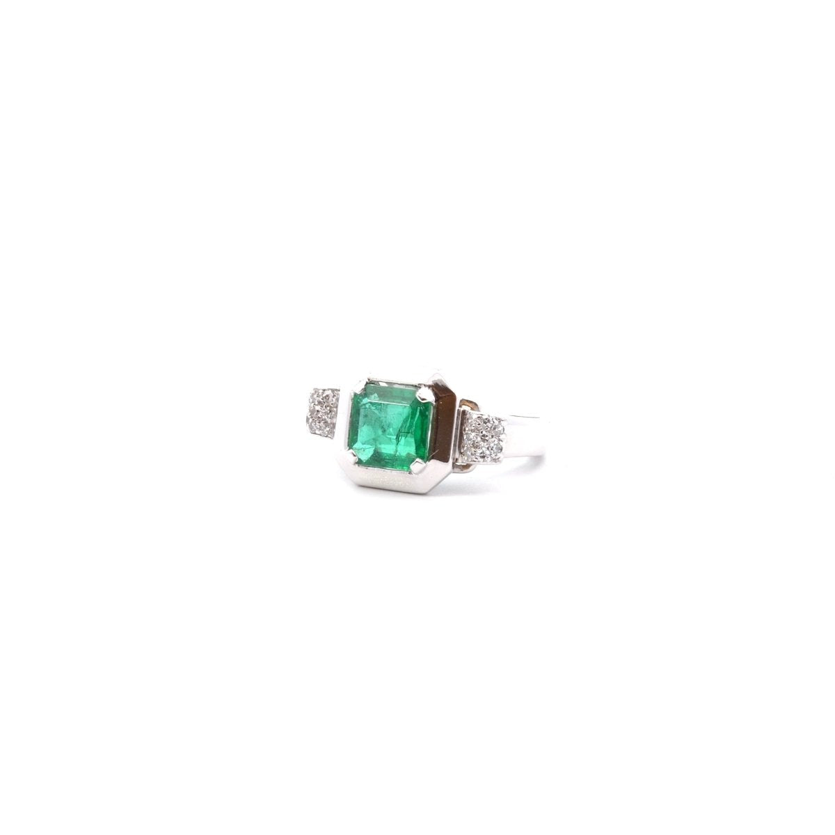 Bague vintage émeraude 1,54cts et diamants - Castafiore