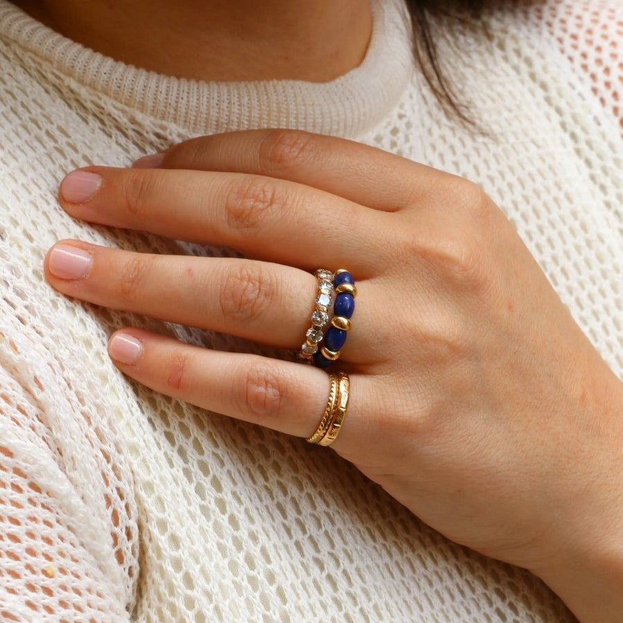 Bague vintage en or jaune et cabochons de lapis lazuli - Castafiore