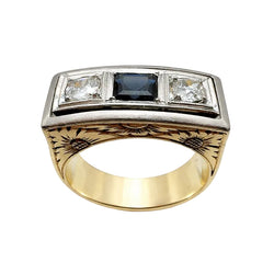 Bague vintage en or jaune et platine avec saphir et diamants - Castafiore