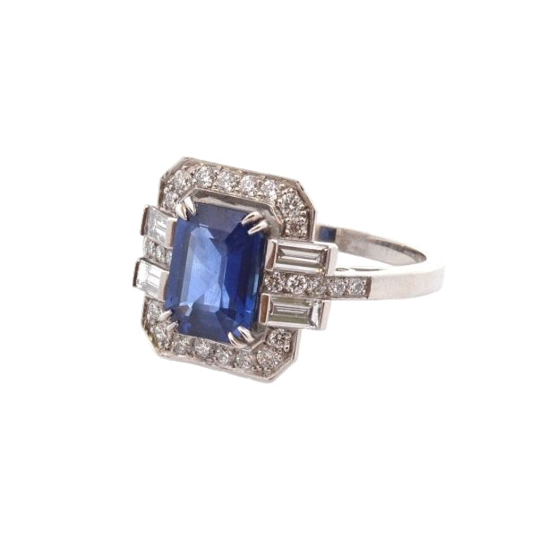 Bague vintage en platine saphir et diamants - Castafiore