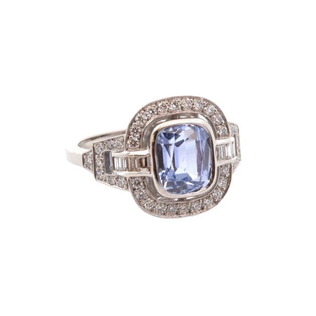Bague vintage en platine saphir et diamants - Castafiore