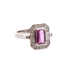 Bague vintage en platine saphir rose et diamants - Castafiore