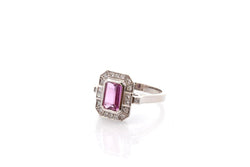 Bague vintage en platine saphir rose et diamants - Castafiore