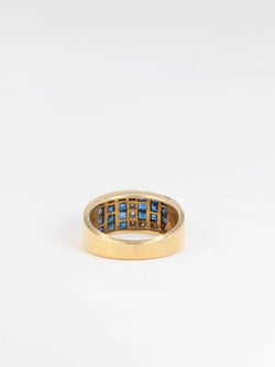Bague vintage géométrique en or, saphirs et diamants - Castafiore
