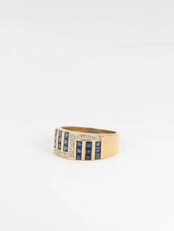 Bague vintage géométrique en or, saphirs et diamants - Castafiore