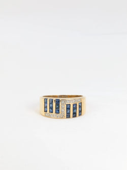 Bague vintage géométrique en or, saphirs et diamants - Castafiore