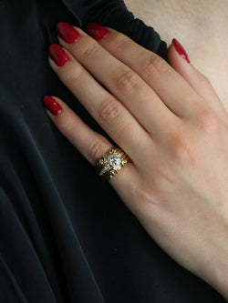 Bague vintage godrons or jaune diamant 0.8 ct - Castafiore