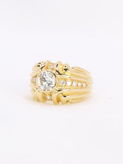 Bague vintage godrons or jaune diamant 0.8 ct - Castafiore