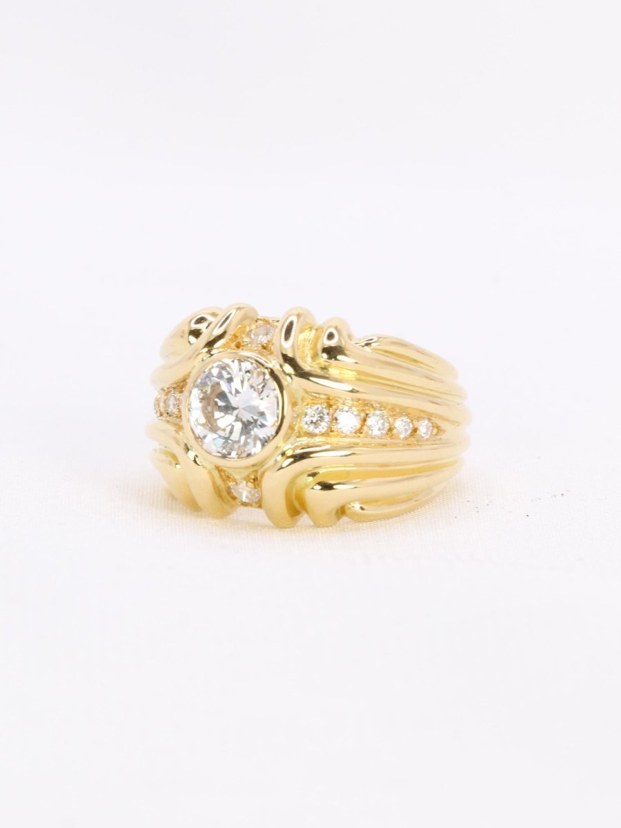 Bague vintage godrons or jaune diamant 0.8 ct - Castafiore