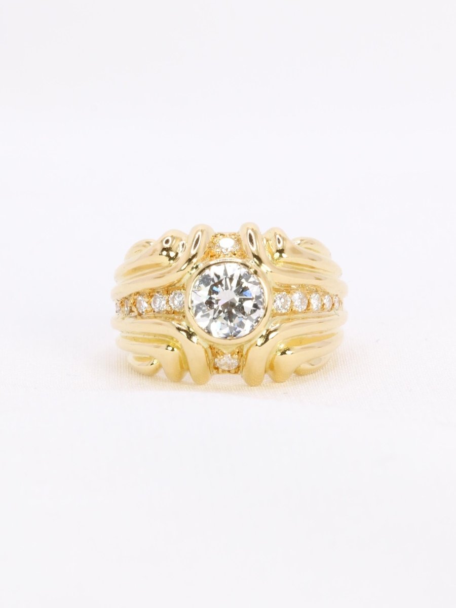 Bague vintage godrons or jaune diamant 0.8 ct - Castafiore