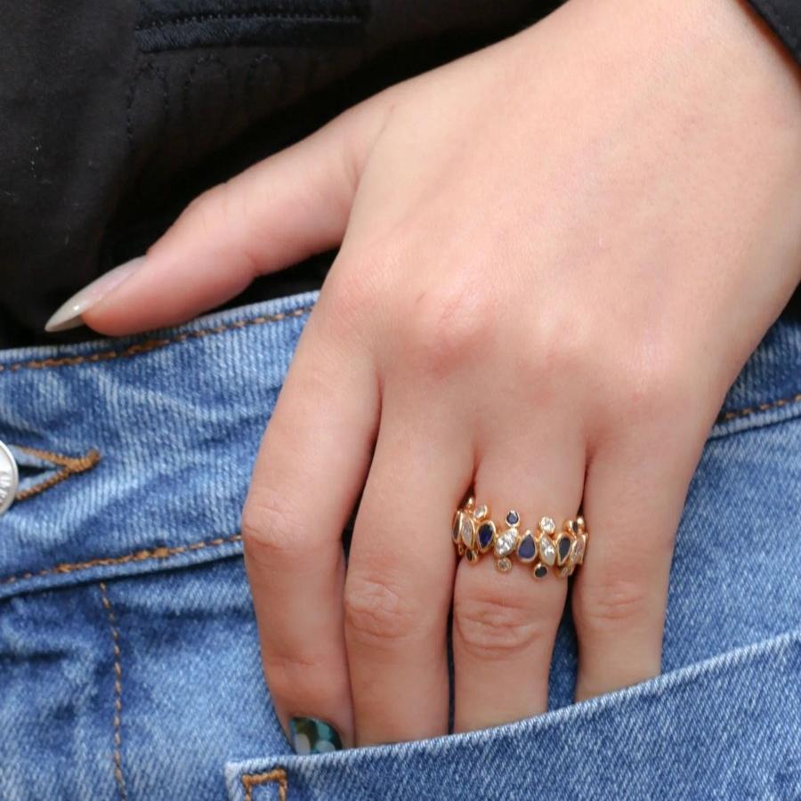 Bague vintage Harry Winston or jaune, saphirs et diamants - Castafiore