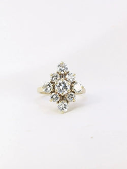 Bague vintage marquise en or blanc et diamants - Castafiore