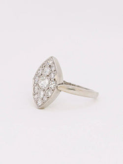 Bague vintage marquise or blanc diamants 1 ct - Castafiore