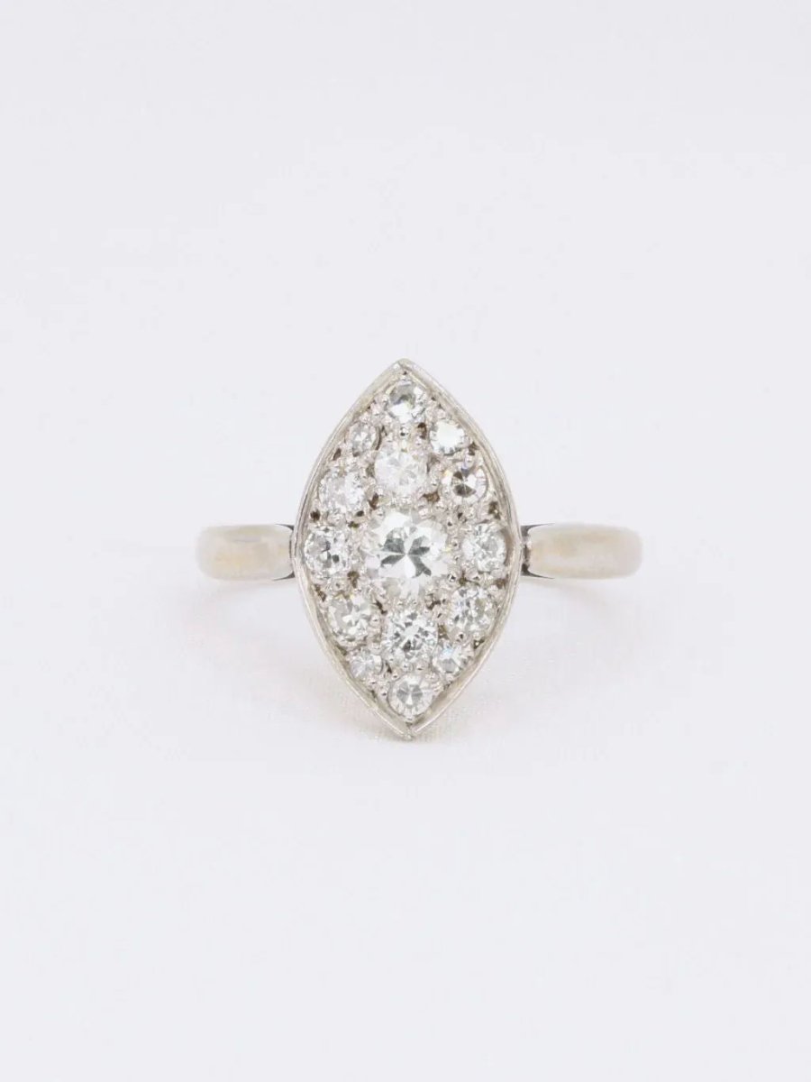Bague vintage marquise or blanc diamants 1 ct - Castafiore