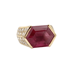 Bague vintage O.J. Perrin en or jaune, tourmaline rose et diamants - Castafiore