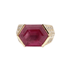 Bague vintage O.J. Perrin en or jaune, tourmaline rose et diamants - Castafiore