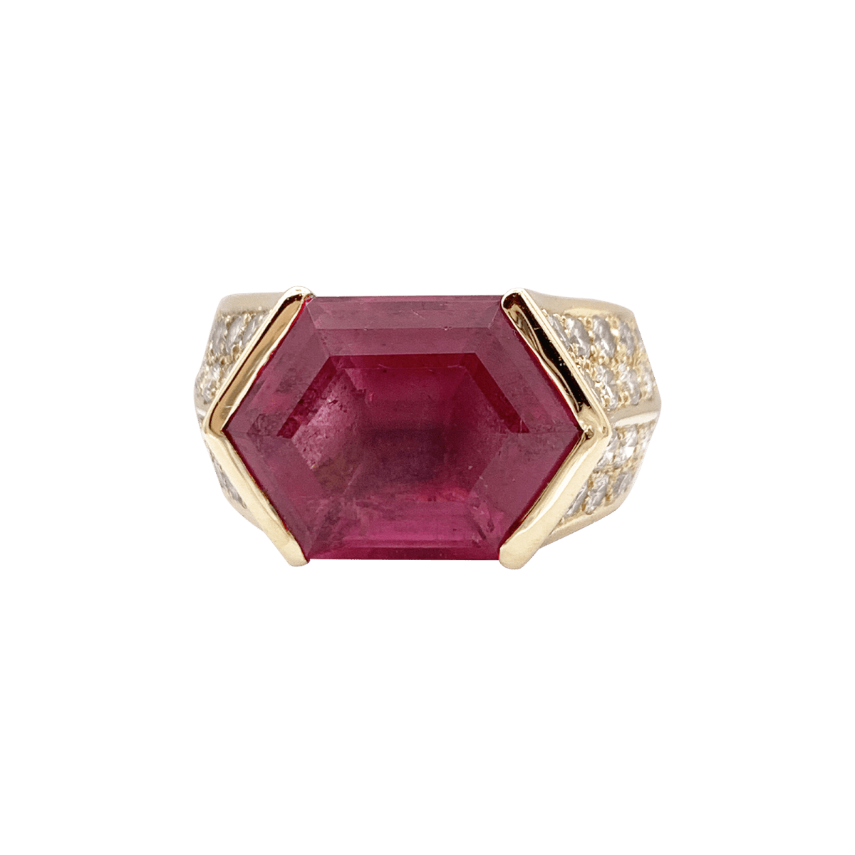Bague vintage O.J. Perrin en or jaune, tourmaline rose et diamants - Castafiore