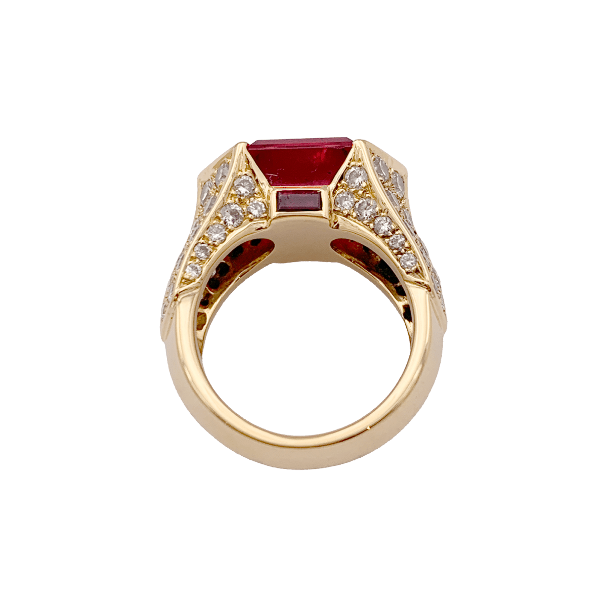 Bague vintage O.J. Perrin en or jaune, tourmaline rose et diamants - Castafiore