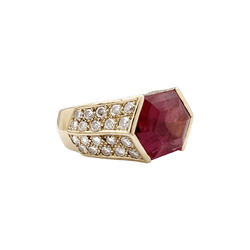 Bague vintage O.J. Perrin en or jaune, tourmaline rose et diamants - Castafiore