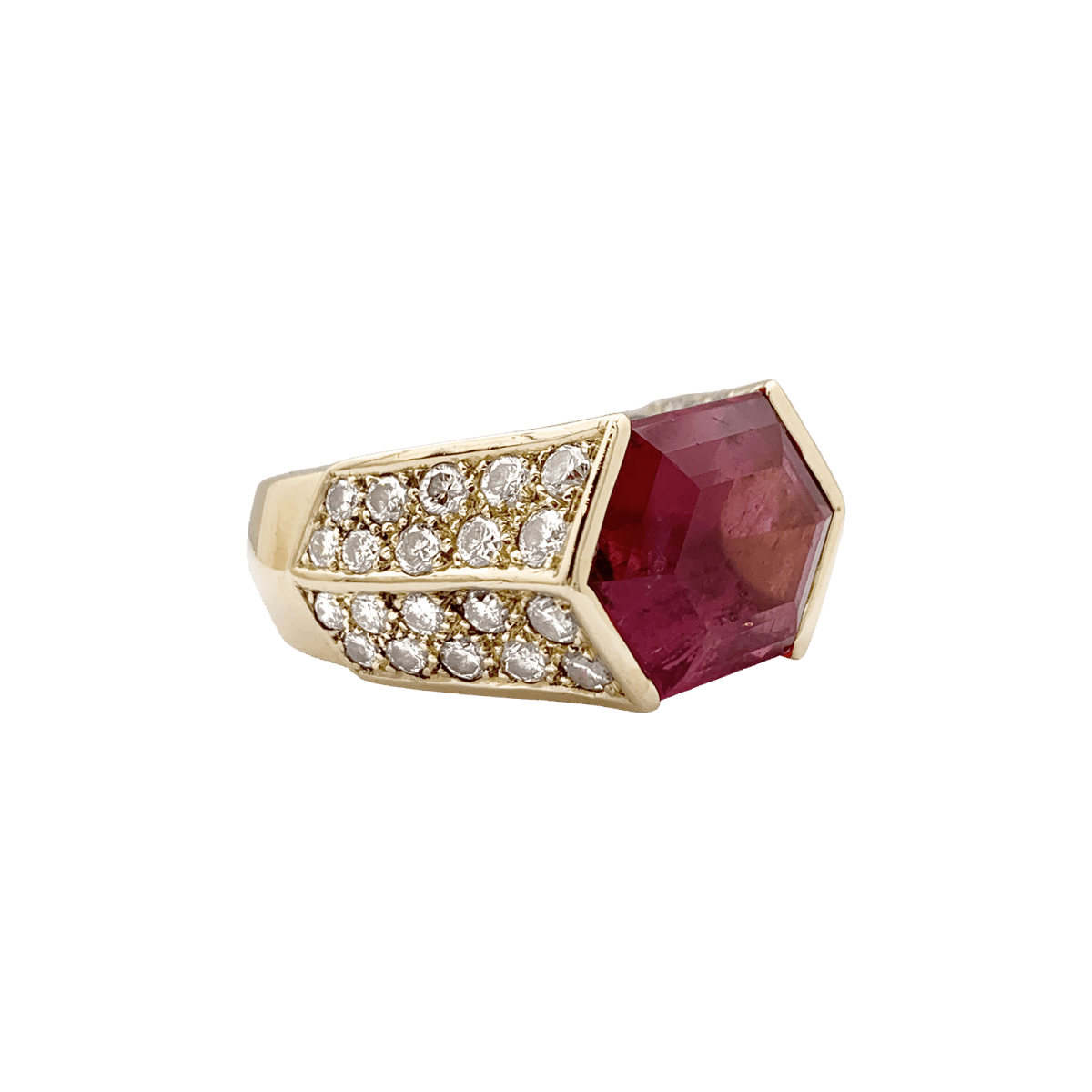 Bague vintage O.J. Perrin en or jaune, tourmaline rose et diamants - Castafiore