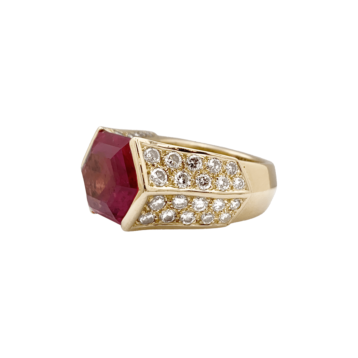 Bague vintage O.J. Perrin en or jaune, tourmaline rose et diamants - Castafiore