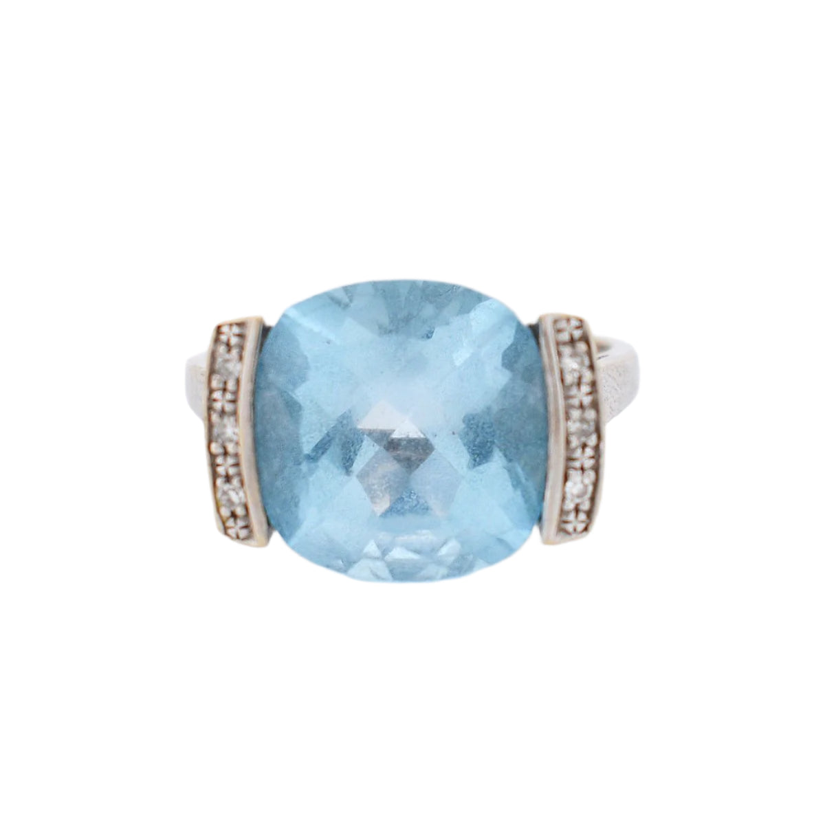 Bague Vintage Or 18 Carats, Topaze Bleue et Diamants - Castafiore