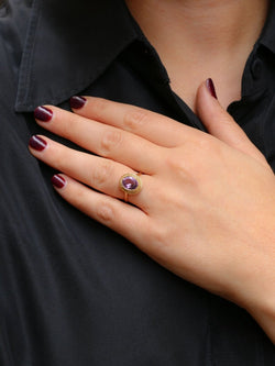 Bague vintage or jaune améthyste ovale 2,6 carats - Castafiore