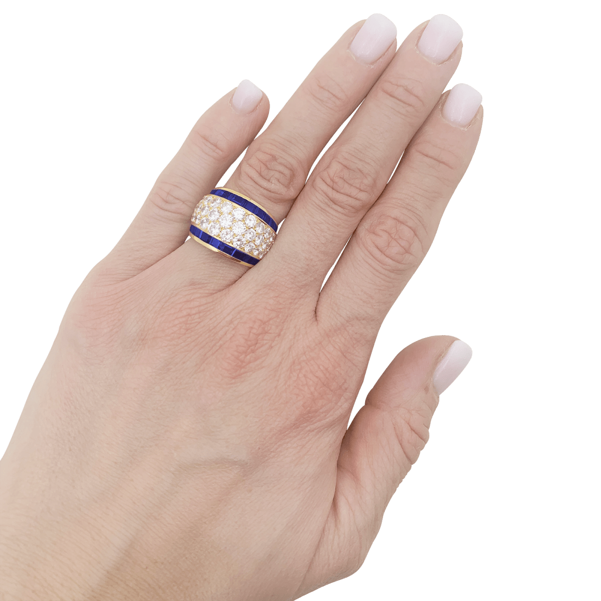 Bague vintage or jaune, diamants, saphirs calibrés. - Castafiore